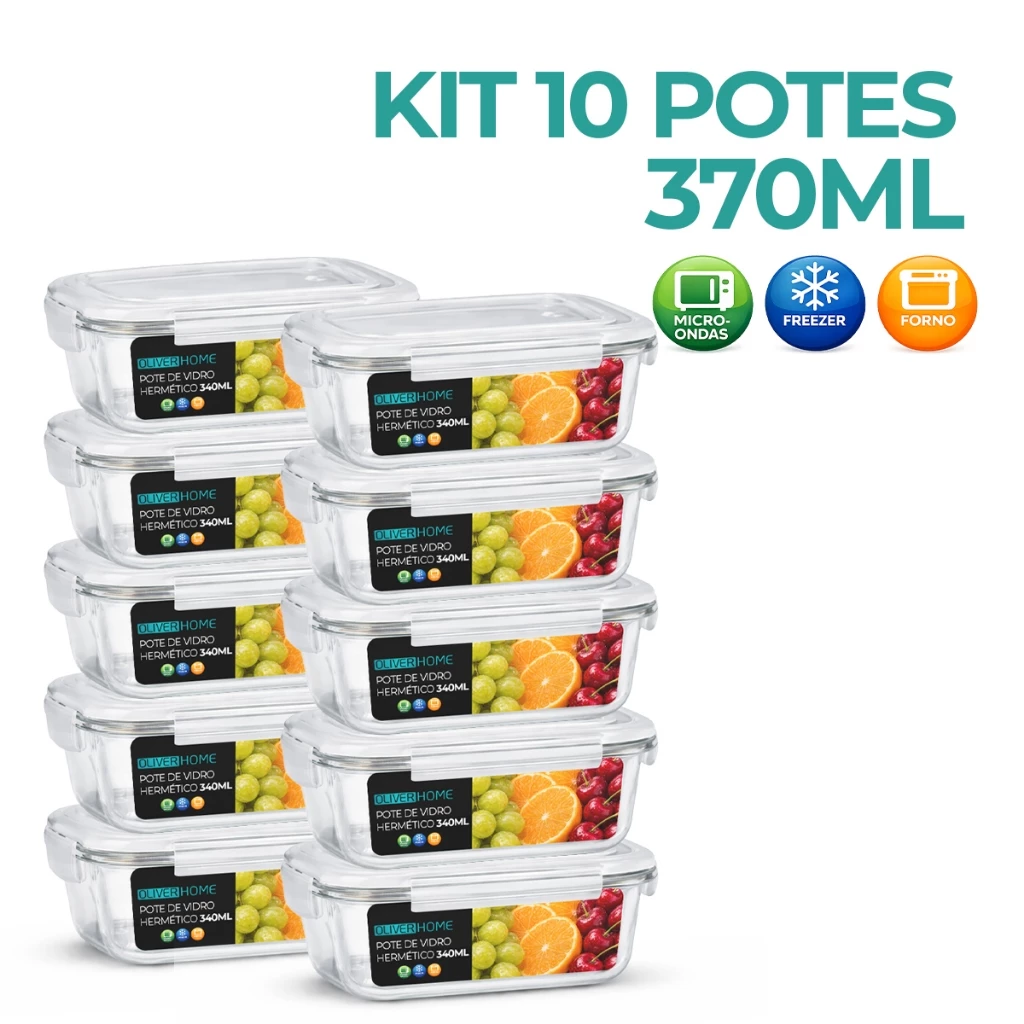 Pote de vidro retangular hermético 370ml